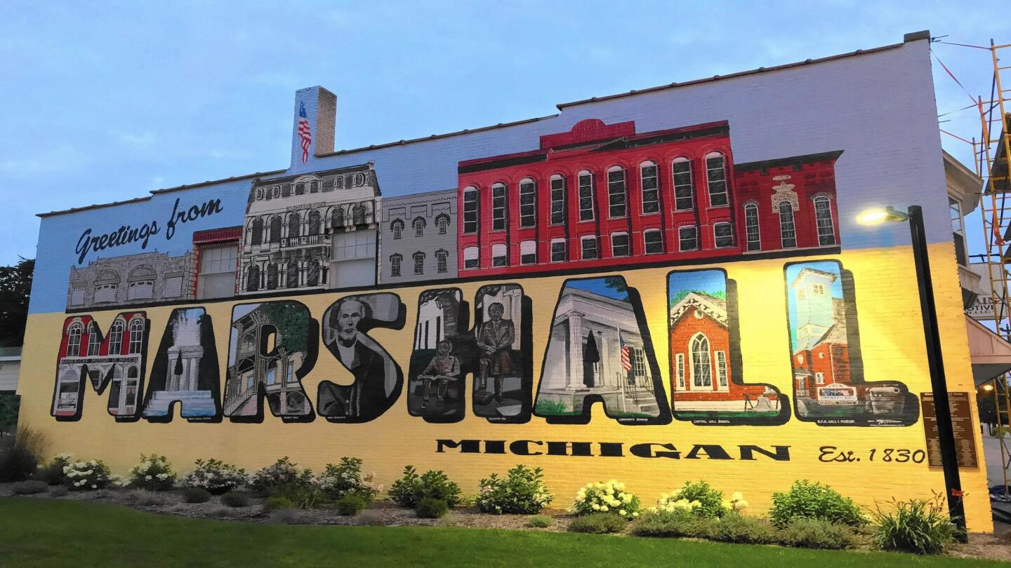 A mural on the main drag welcomes people to Marshall, founded in 1830 by settlers from the East Coast. The town was named for Chief Justice John Marshall. It almost became the capital of Michigan but lost out to Lansing.