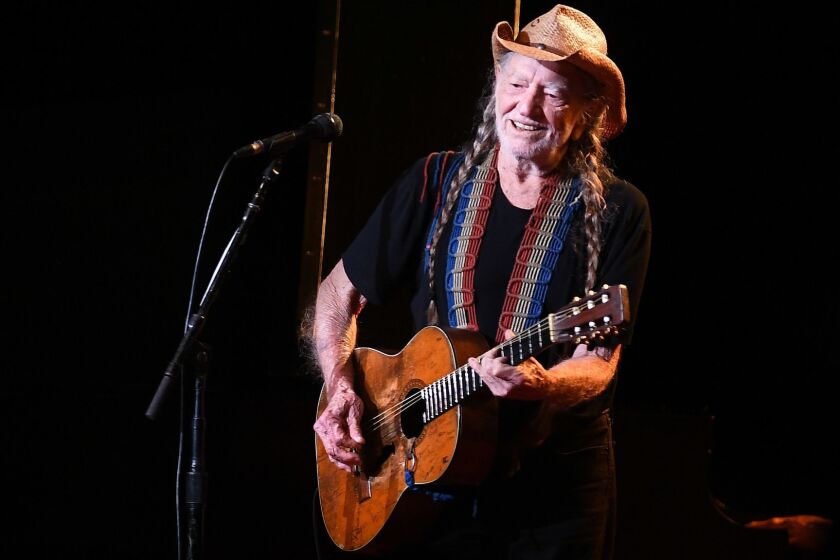 LOS ANGELES, CALIFORNIA AUGUST 18, 2017-Singer Willie Nelson performs at the Shrine Auditorium Thursday night. (Wally Skalij/Los Angeles Times)