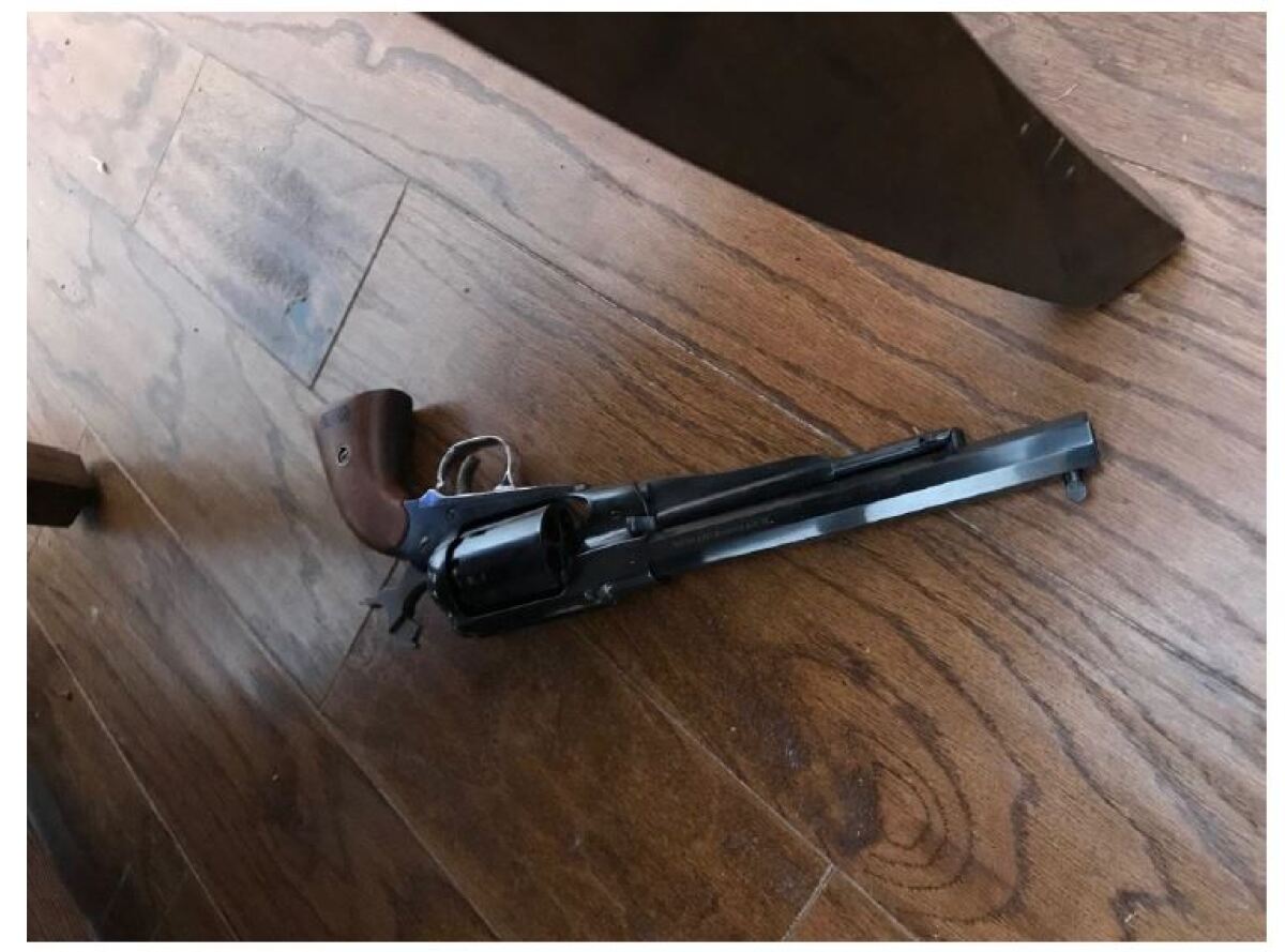Sheriff's officials released this photo of a gun they said a suicidal man possessed during a confrontation with deputies at a home on Camino de Las Palmes in Lemon Grove on Monday evening.