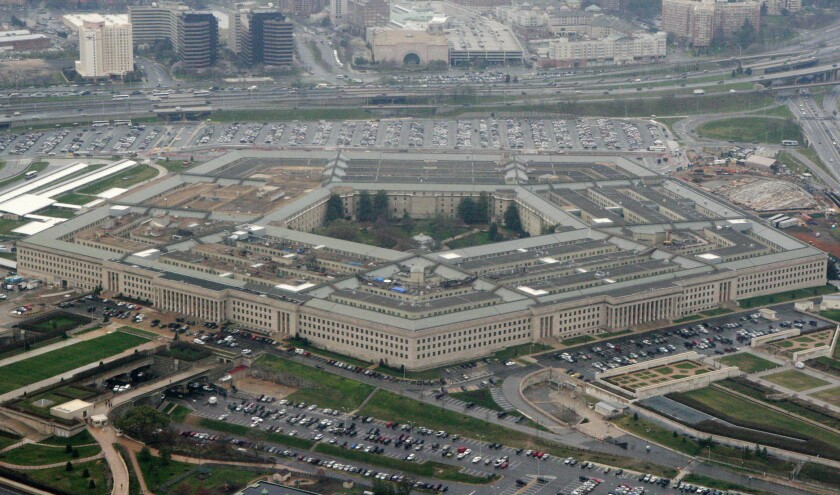 An aerial view of the Pentagon in Arlington, Va.
