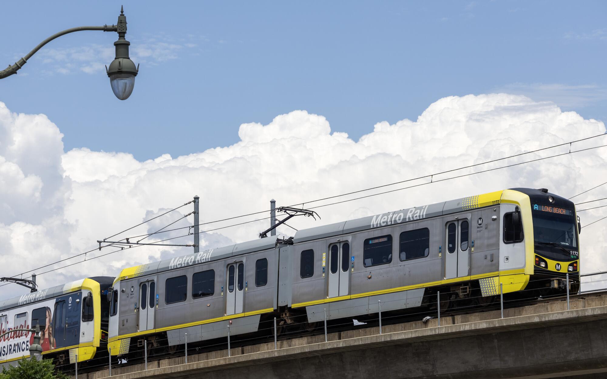 The Metro Rail A Line leaves the Chinatown station on Friday, Aug. 2, 2024.