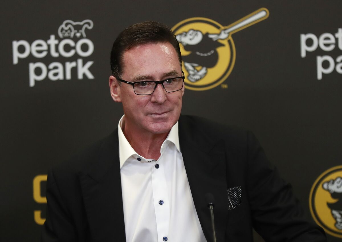 Padres manager Bob Melvin speaks at his introductory news conference at Petco Park on Nov. 1.