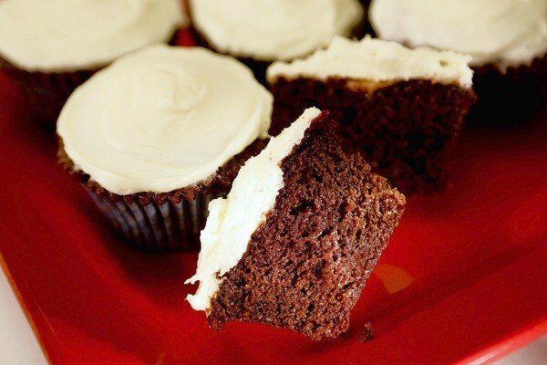 Rich and chocolatey. Recipe: Red velvet cupcakes