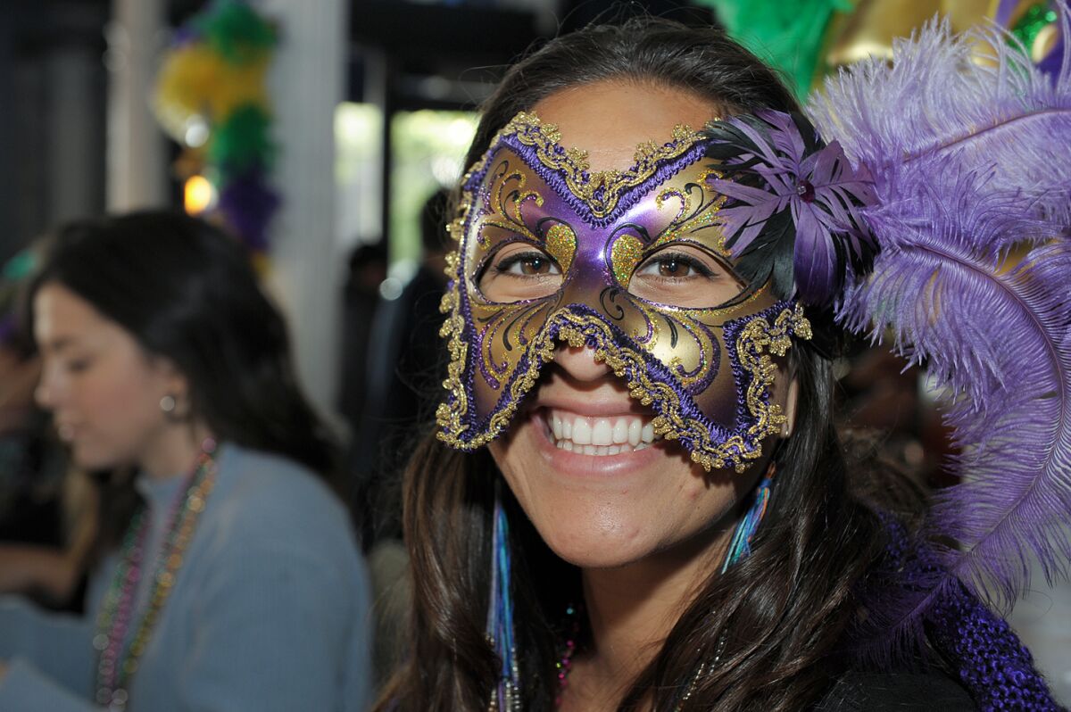 San Diego threw on some beads and celebrated New Orleans-style in the Gaslamp District on Saturday, Feb. 22, 2020.