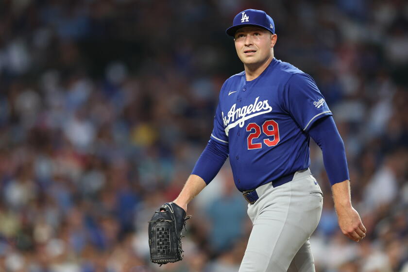 CHICAGO, ILLINOIS - AUGUST 04: Tarik Skubal #29 of the Los Angeles Dodgers reacts against the Chicago Cubs at Wrigley Field on August 04, 2026 in Chicago, Illinois. (Photo by Michael Reaves/Getty Images)