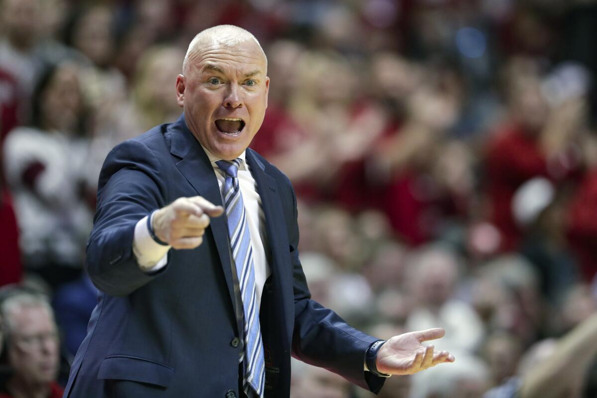 Penn State coach Pat Chambers gestures during a game in Bloomington, Ind. 