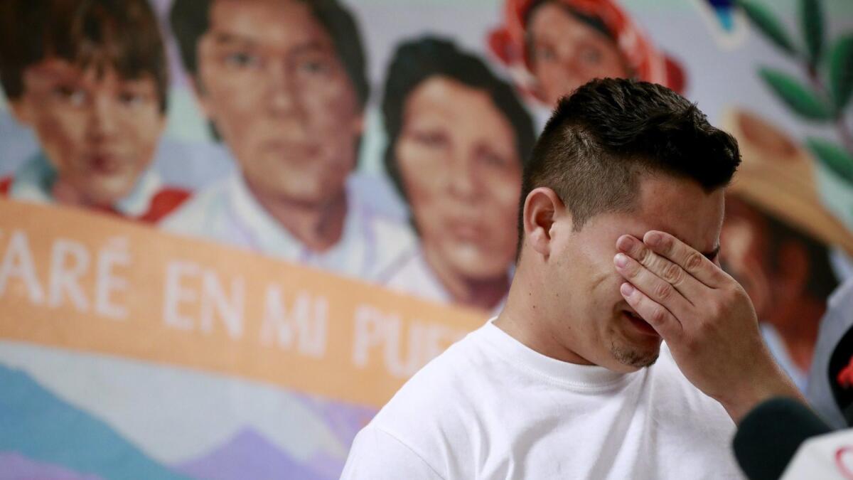 A Honduran man recounts being separated from his child at the border during a news conference last summer in El Paso.