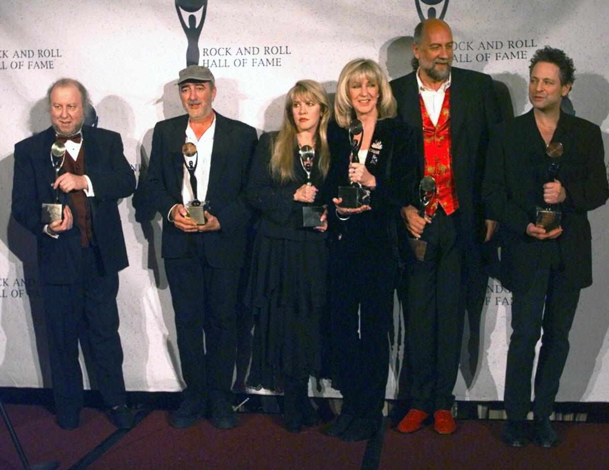 Fleetwood Mac after the group was inducted into the Rock and Roll Hall of Fame Jan. 12, 1998. 
