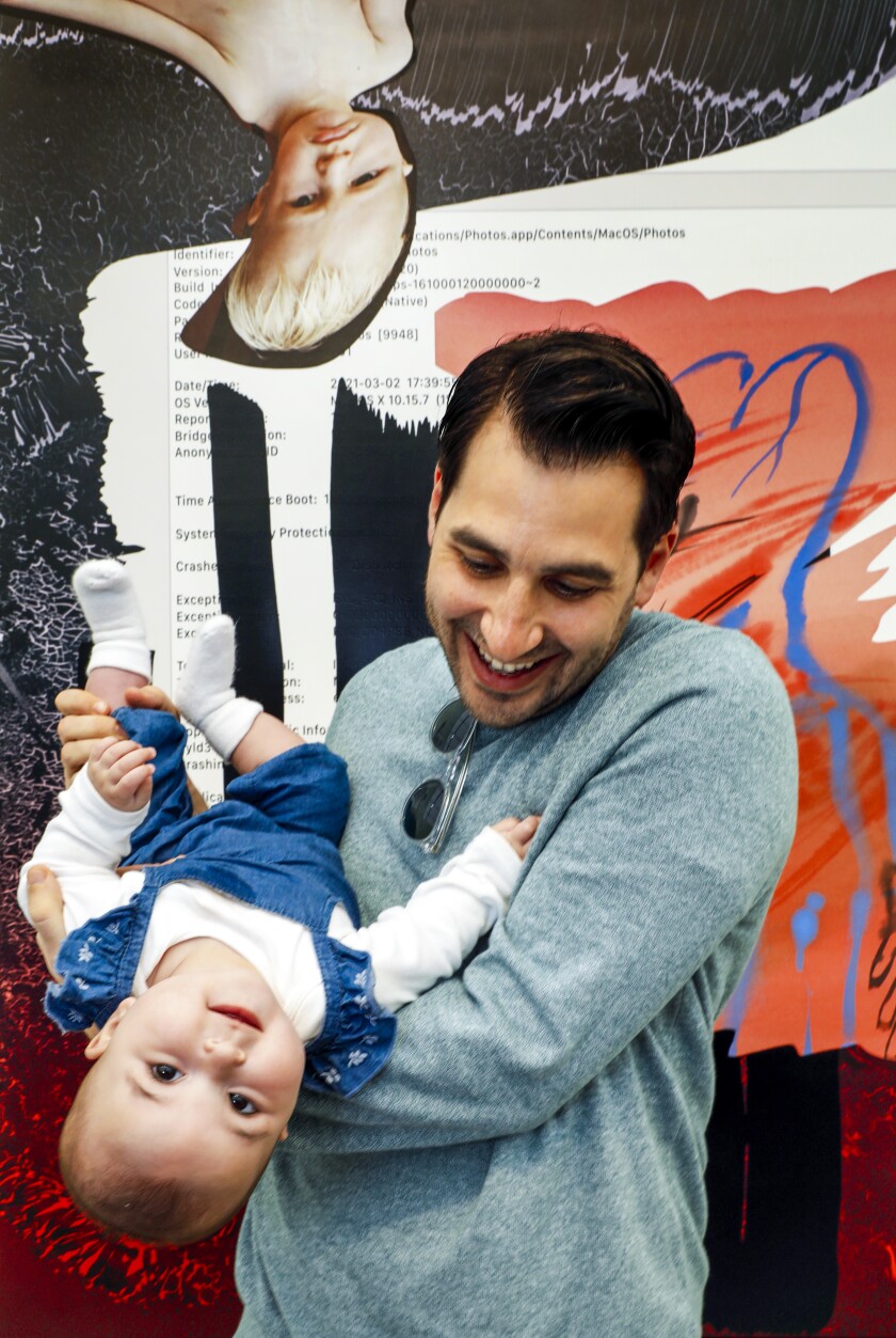 Portrait of Michael Silverberg and baby Leah Silverberg, 7 months