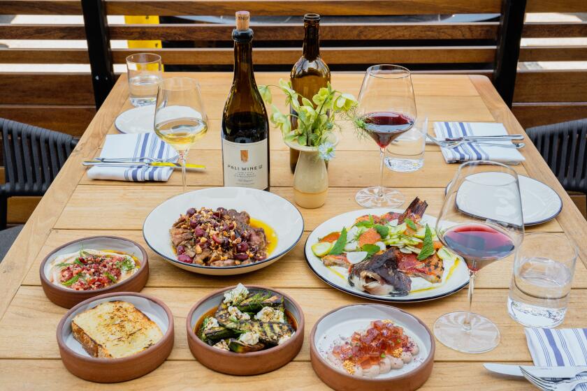 Dishes and Pali Wine Co. wines at Cellar Hand restaurant, which opens June 6 in Hillcrest.