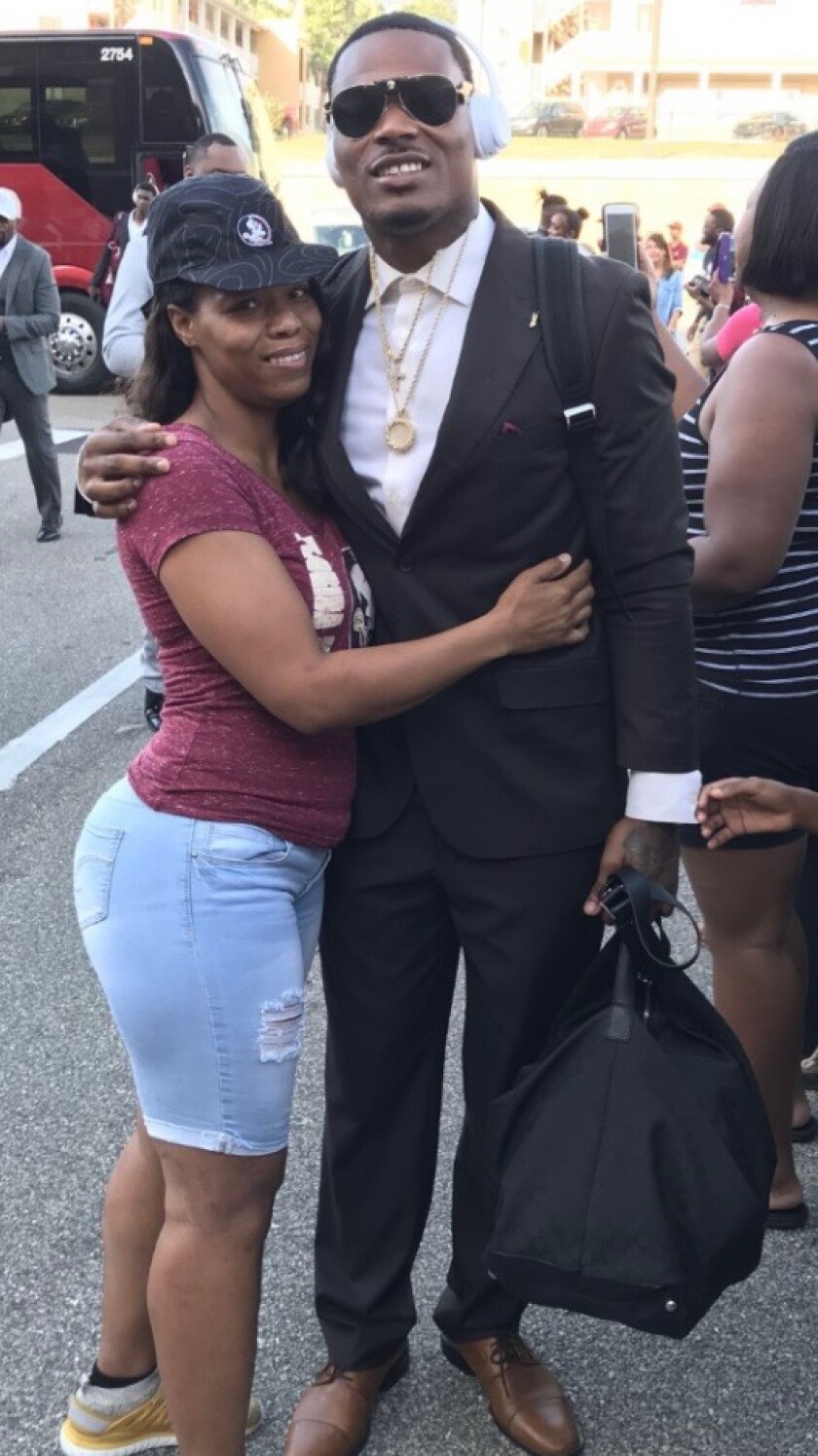 Derwin Jr.'s mom, Shanita Williams, and Derwin Jr. while he was at Florida State.