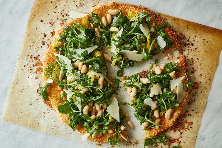 Salad Pizza With White Beans and Parmesan