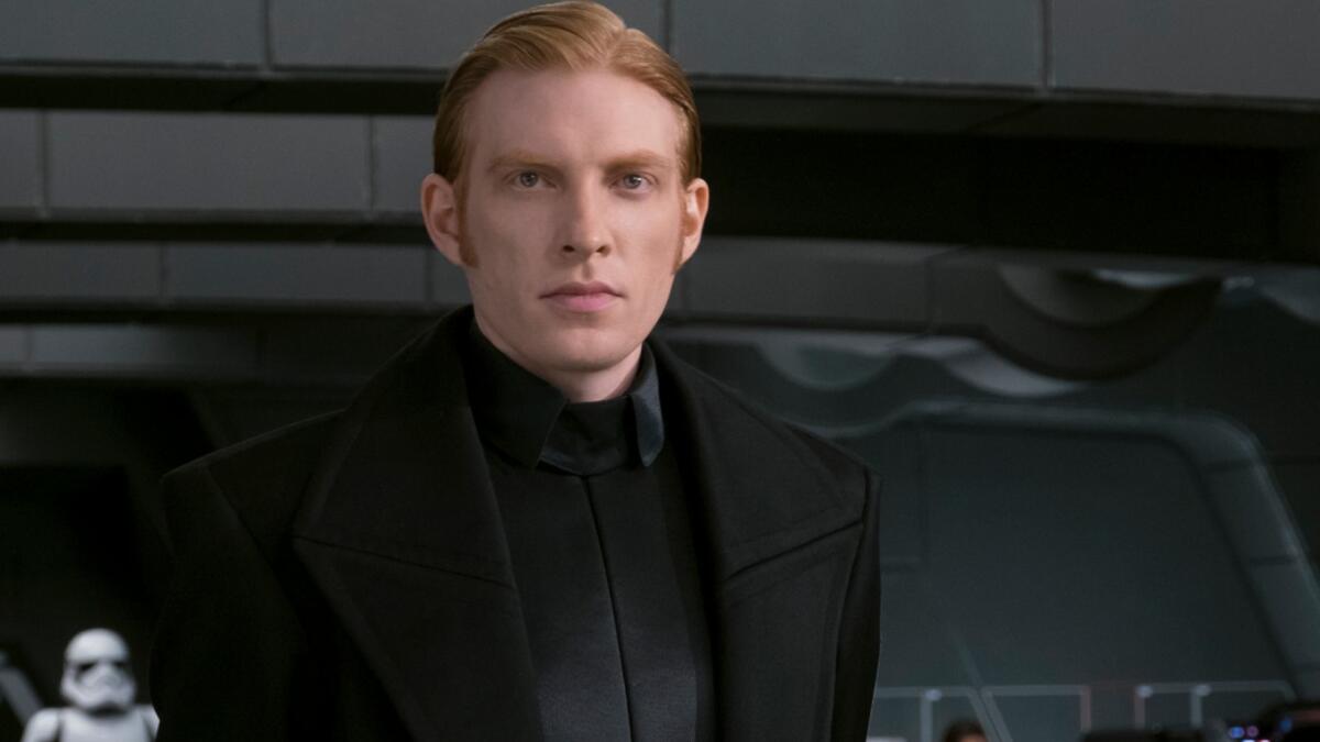 Domhnall Gleeson as 'General Hux' in a scene from the movie "Star Wars: The Last Jedi." Credit: David James / Lucasfilm Ltd.