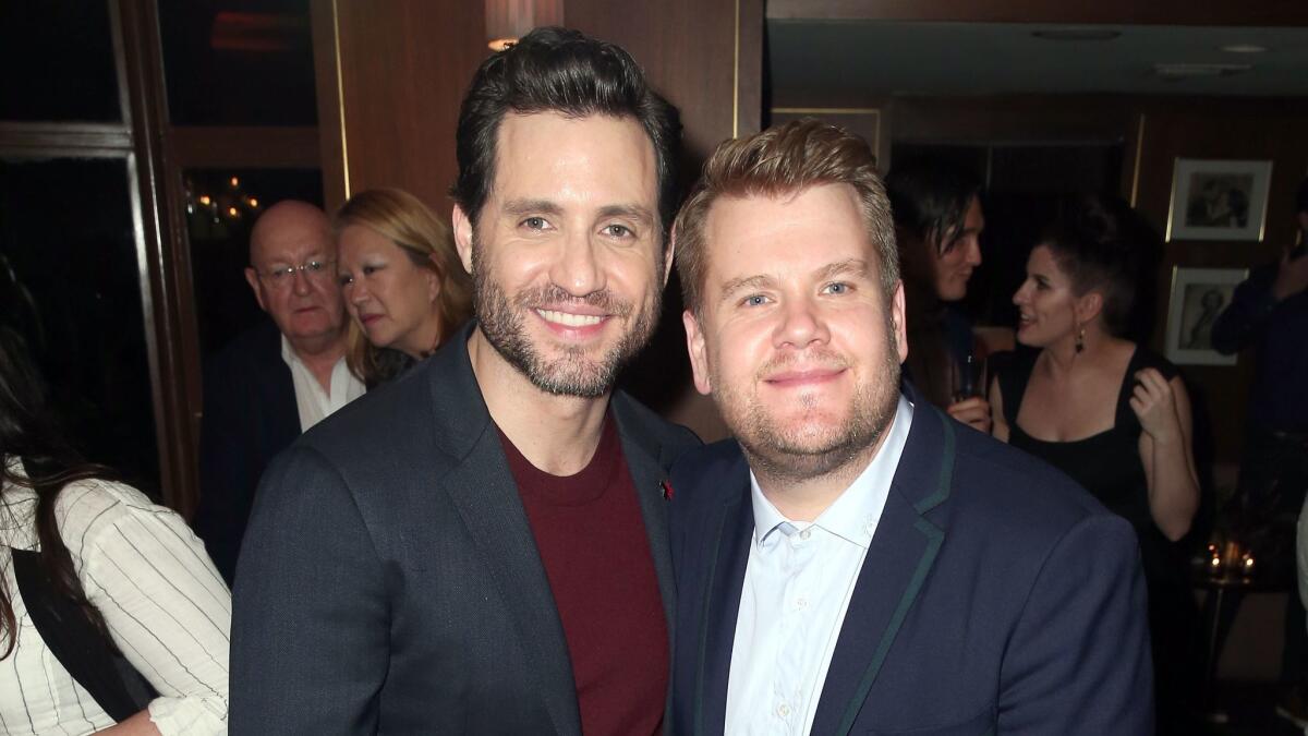 Edgar Ramirez, left, and James Corden attend the Mavericks of Hollywood party in West Hollywood.