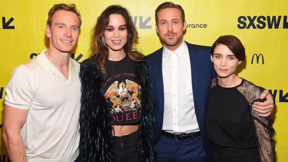 Actors Michael Fassbender, Berenice Marlohe, Ryan Gosling and Rooney Mara appear at the "Song to Song" world premiere during the 2017 South by Southwest festival.