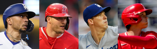 Mookie Betts, Mike Trout, Walker Buehler and Shohei Ohtani side by side.