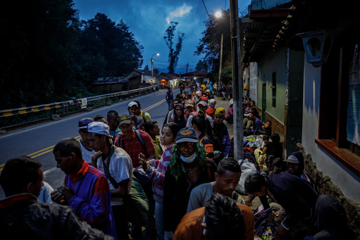Venezuelan migrants waiting to get into a shelter in Pamplona Colombia, May 2019.