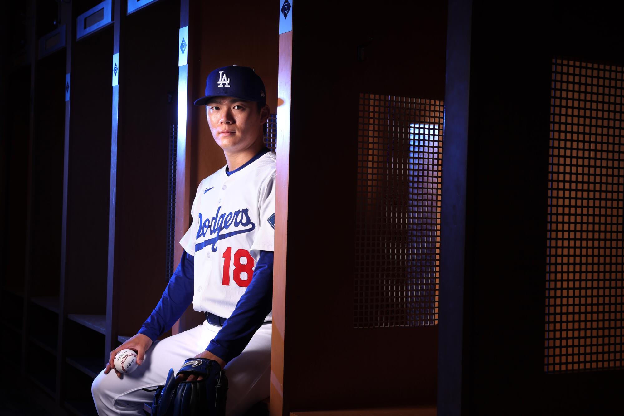 Dodgers pitcher Yoshinobu Yamamoto photographed in Phoenix, Arizona, in February.