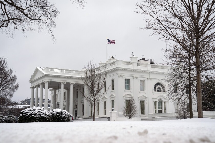 Snow covered the ground at the White House in Washington Feb. 1.