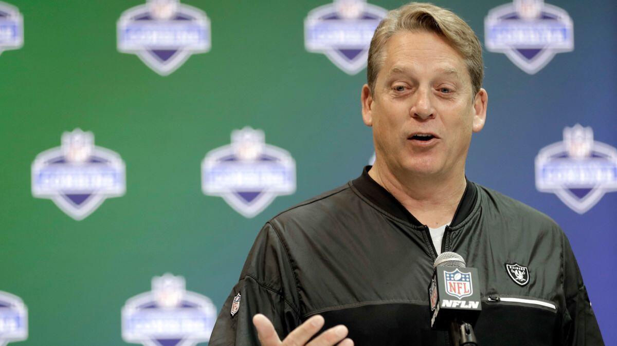 Coach Jack Del Rio cautions players not to get caught up on the Raiders' move to Las Vegas, since many won't be with the team by then.