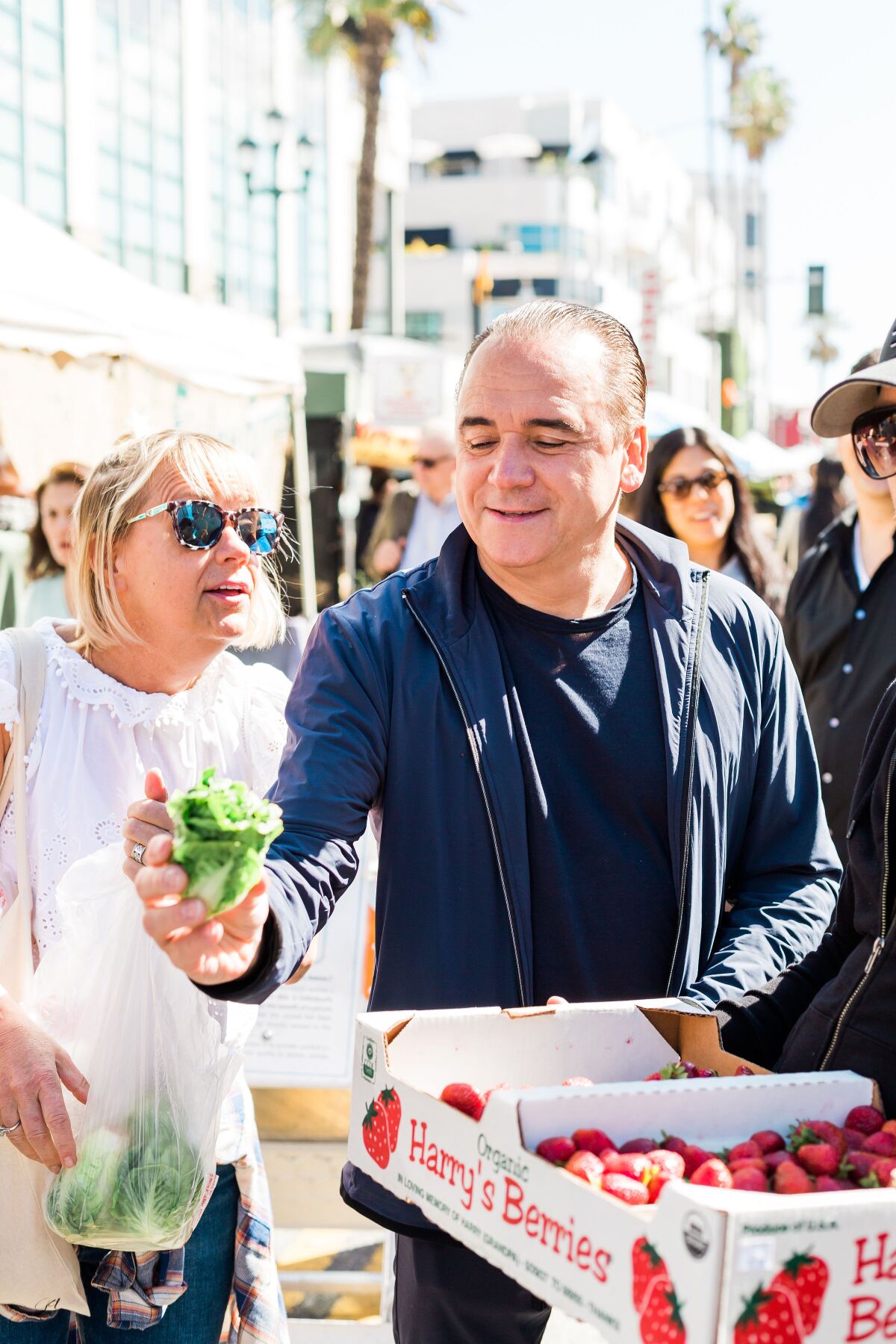 Jean-Georges Vongerichten runs into L.A. pastry chef Sherry Yard while shopping for vegetables.