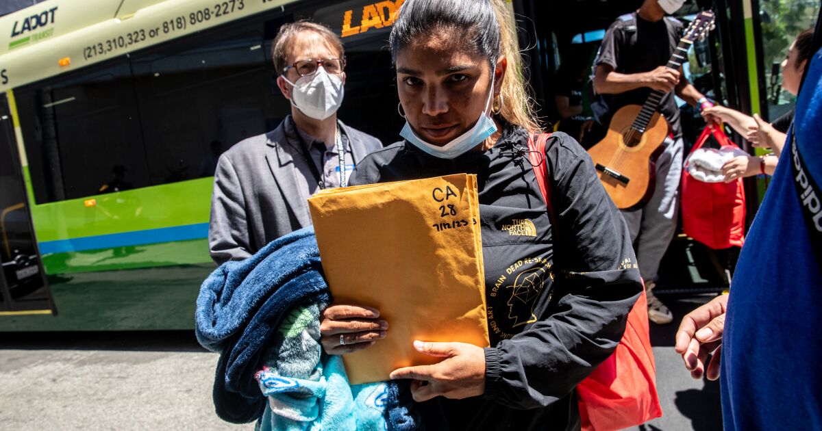 Photos: Another bus from Texas carrying migrants arrives in L.A. Photos: Another bus from Texas carrying migrants arrives in L.A.