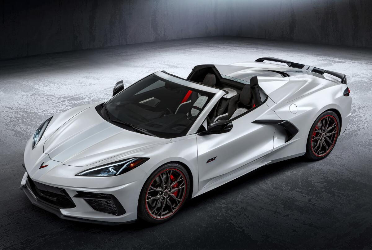 This photo provided by General Motors shows the 2023 Chevrolet Corvette convertible, an American sports car that offers high performance at a much lower price than its competitors. (Courtesy of General Motors via AP)