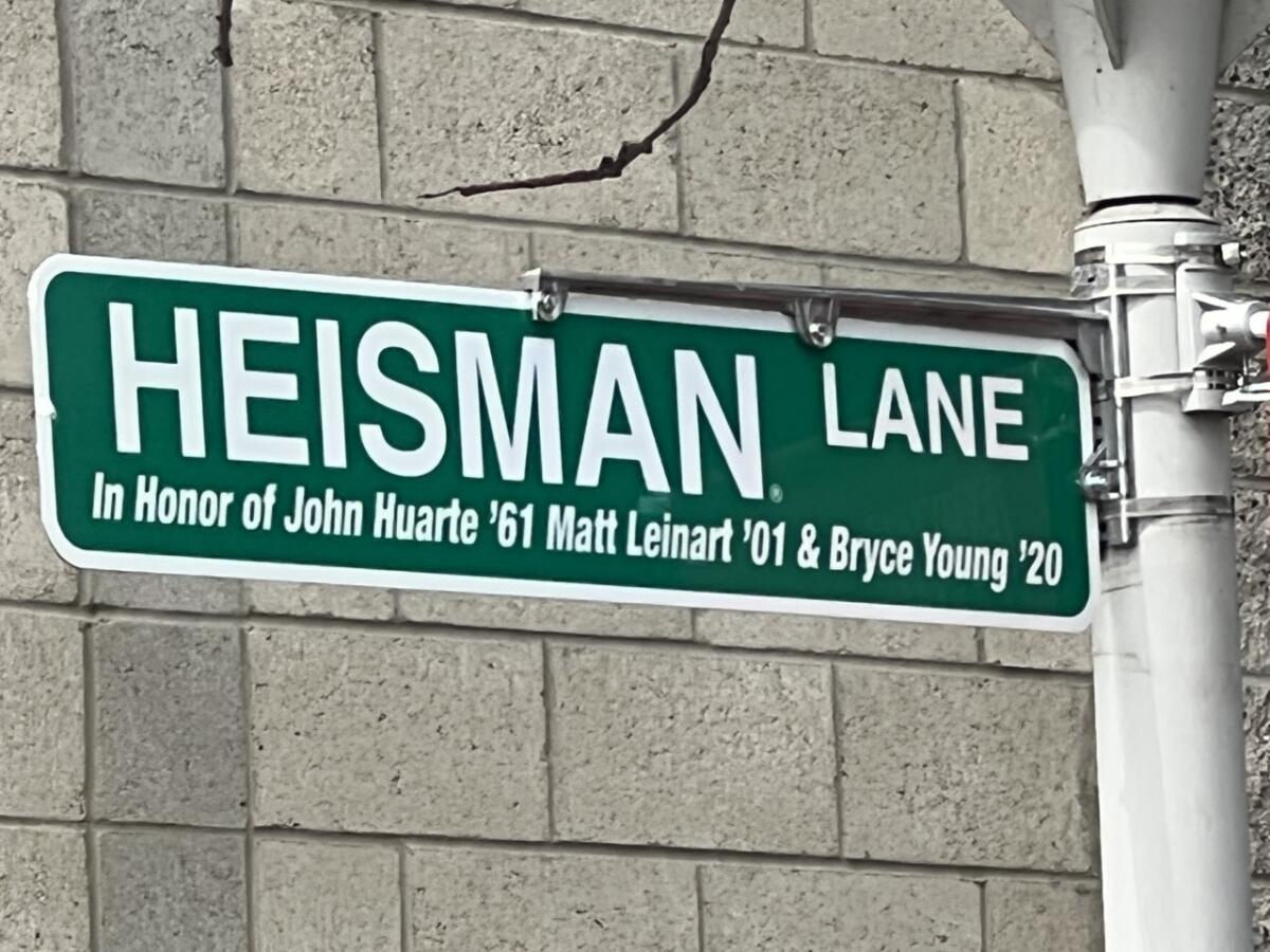 Mater Dei unveiled its updated Heisman Lane campus sign that added Bryce Young's name.