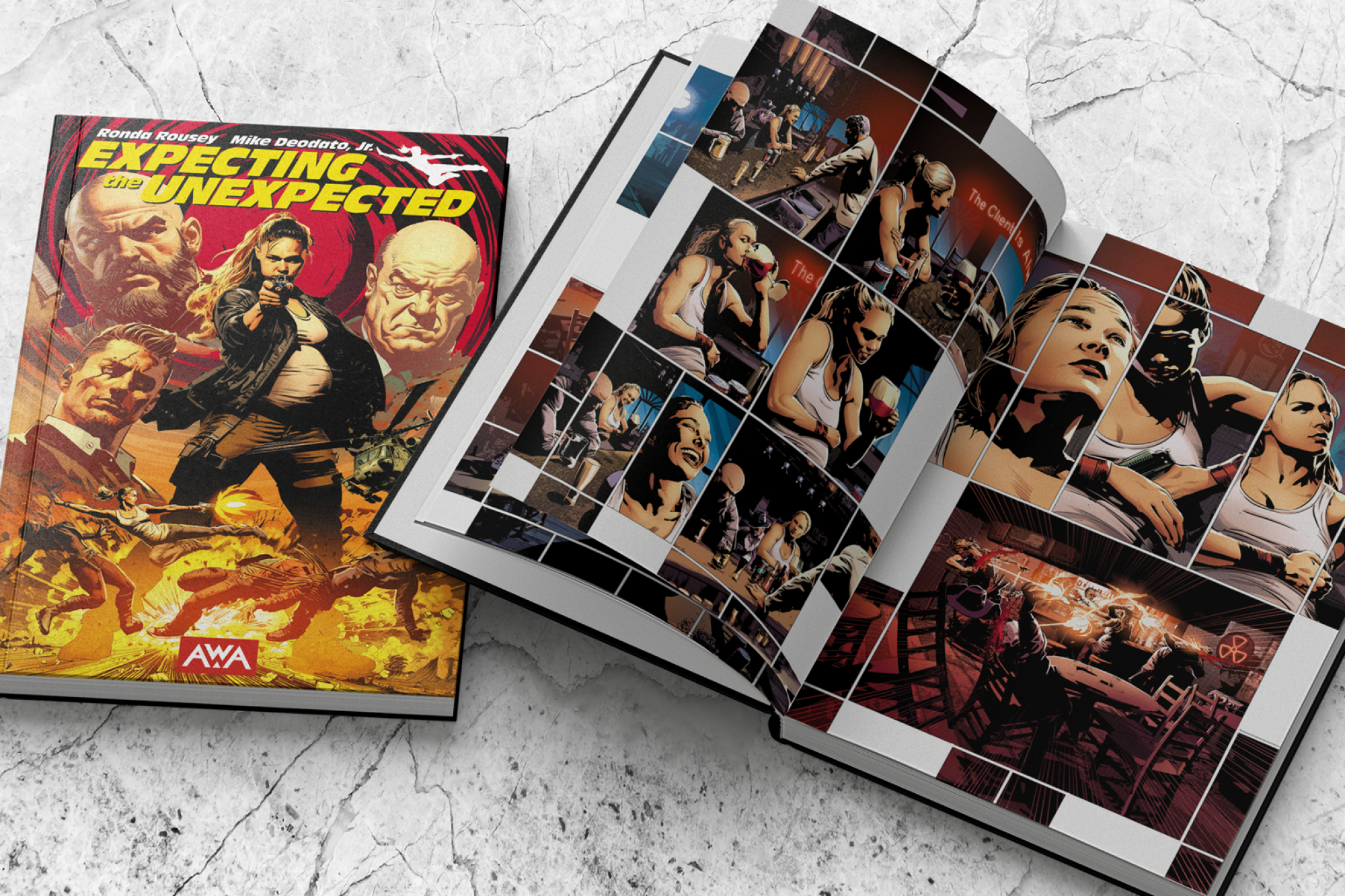 A mockup of the hardcover version of "Expecting the Unexpected," an upcoming graphic novel written by Ronda Rousey