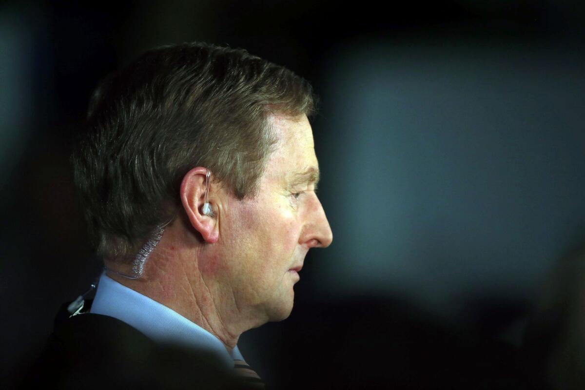 Irish Prime Minister Enda Kenny, Fine Gael party leader, attends the vote count for general elections in Castlebar on Saturday.