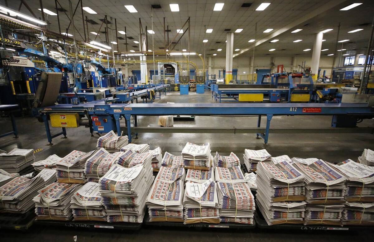 The Los Angeles Times printing plant is located downtown at 2000 E. 8th Street.