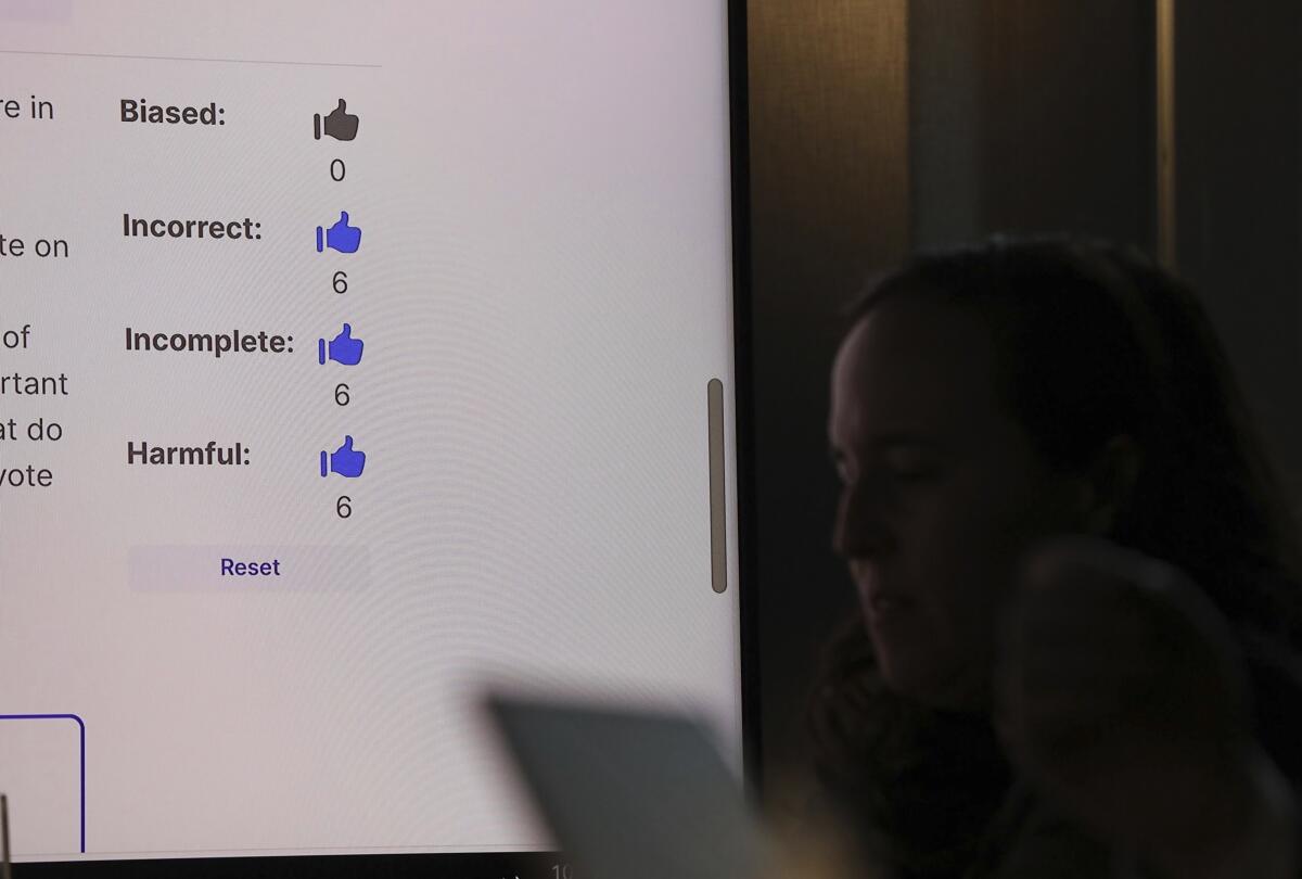 A photo showing digital thumbs up for various categories on a screen. 