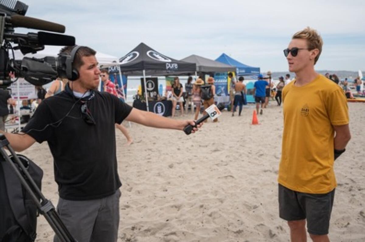 JP Bruner is interviewed by a San Diego news station about his opposition to offshore oil drilling.