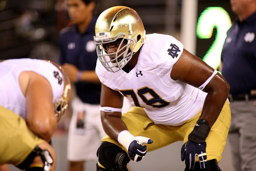 EAST RUTHERFORD, NJ - SEPTEMBER 27: Ronnie Stanley #78 of the Notre Dame Fighting Irish against the Syracuse Orange at MetLife Stadium on September 27, 2014 in East Rutherford, New Jersey. Notre Dame won 31-15. (Photo by Chris Chambers/Getty Images)