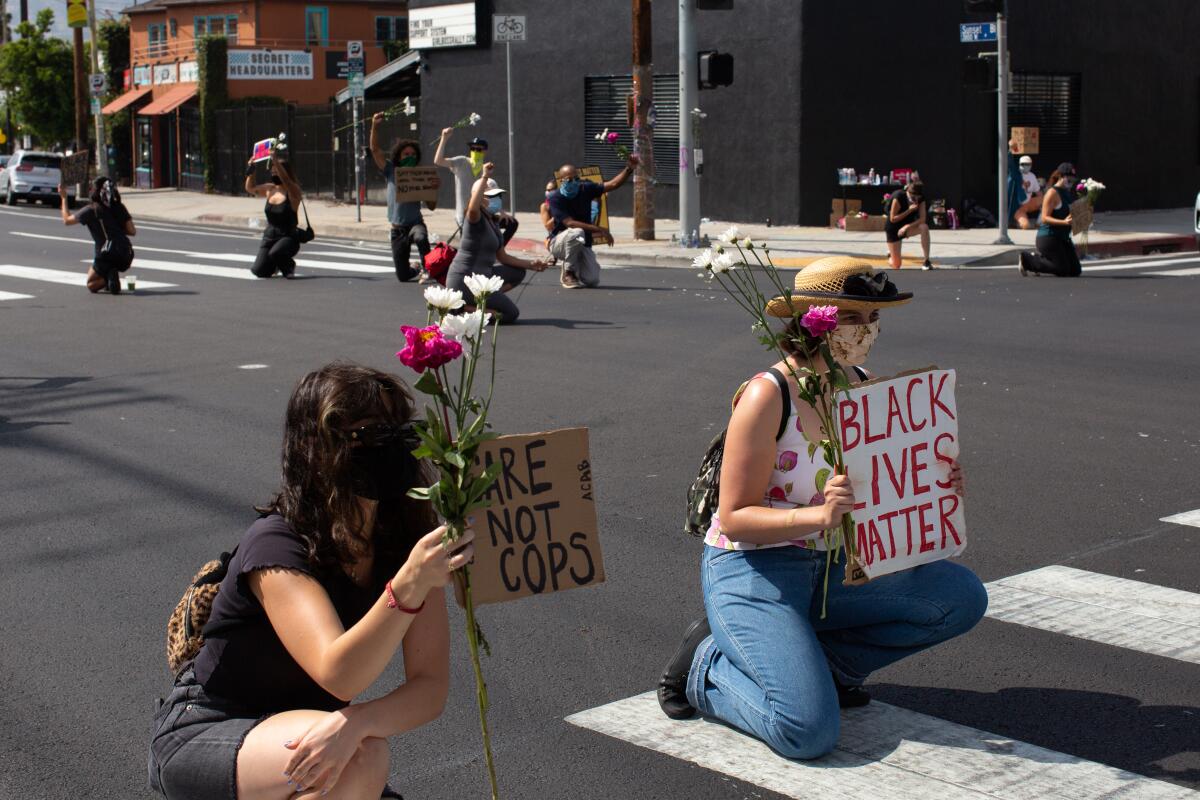Protesters with Black Future Project occupy a Boyle Heights intersection June 23.