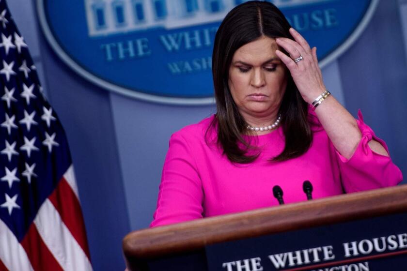 White House Press Secretary Sarah Huckabee Sanders addresses a briefing at the White House June 25, 2018 in Washington, DC. / AFP PHOTO / Brendan SmialowskiBRENDAN SMIALOWSKI/AFP/Getty Images ** OUTS - ELSENT, FPG, CM - OUTS * NM, PH, VA if sourced by CT, LA or MoD **