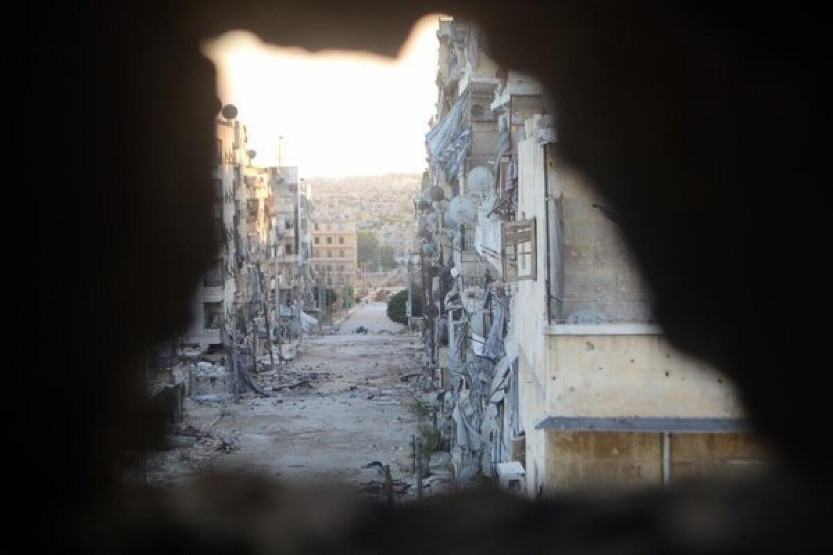 Devastated street in the northern Syrian city of Aleppo.