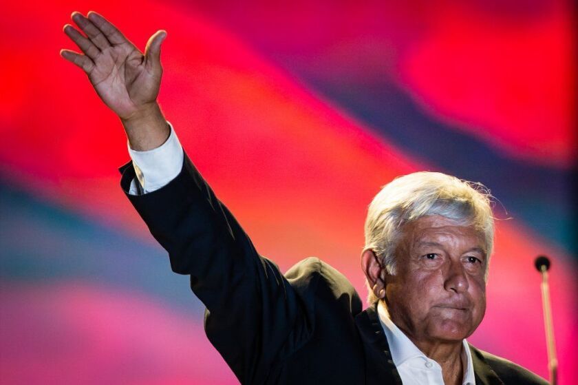 Presidential candidate Andres Manuel Lopez Obrador delivers a speech at the Azteca Stadium in Mexico City, Mexico.