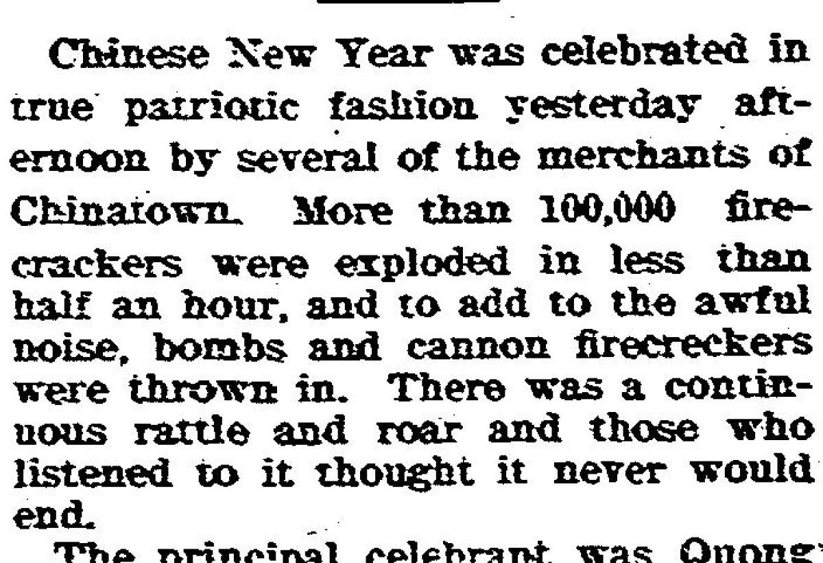 Chinese New Year celebration in San Diego described on Feb. 1, 1900.