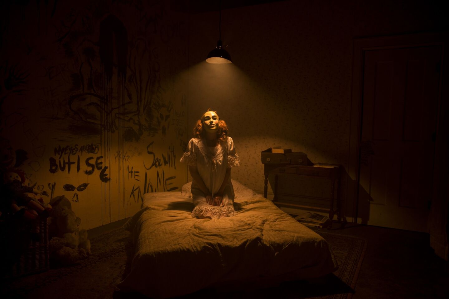 Actress Misha Reeves occupies one of several themed rooms inside CreepLA, a haunted house experience set up in a warehouse in the Glassell Park neighborhood.