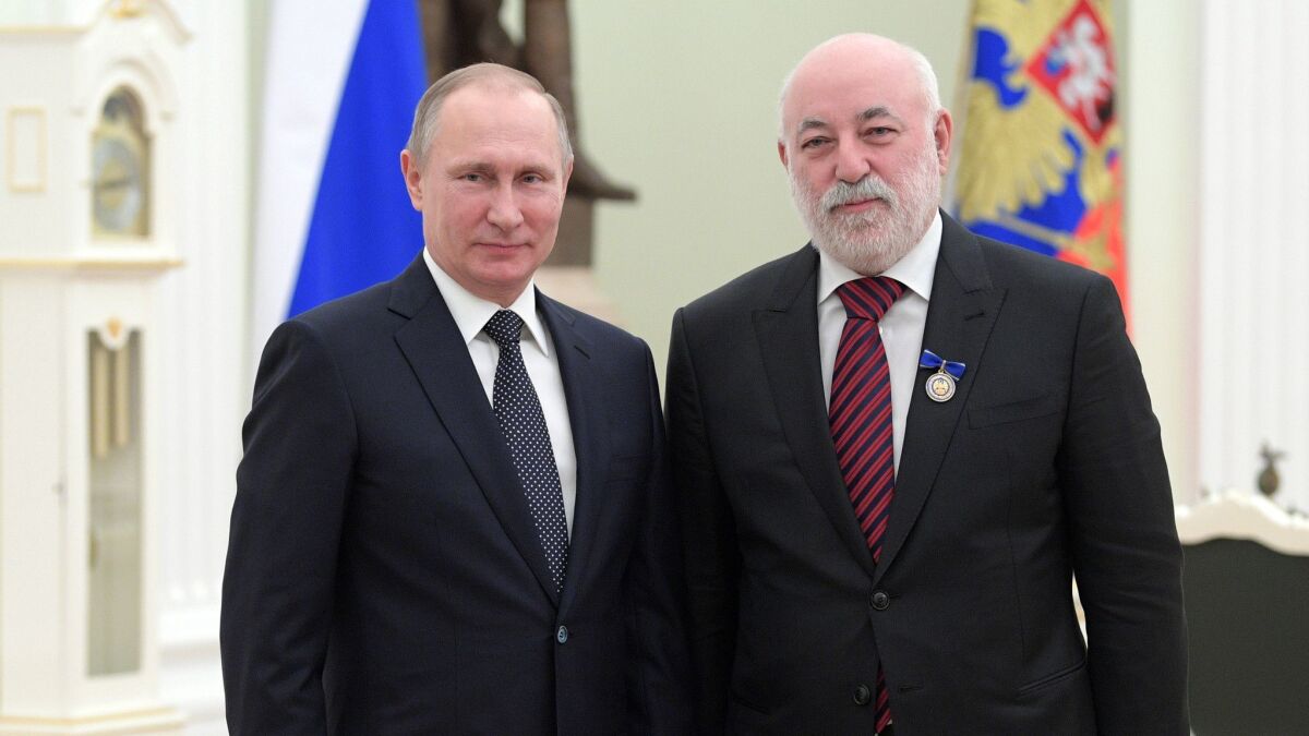 Russian billionaire Viktor Vekselberg, right, with Russian President Vladimir Putin.