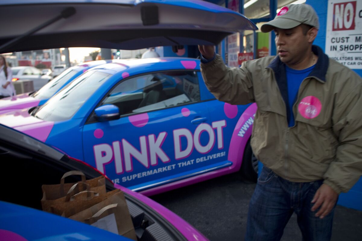 Pink Dot driver. (Gina Ferazzi / Los Angeles Times)