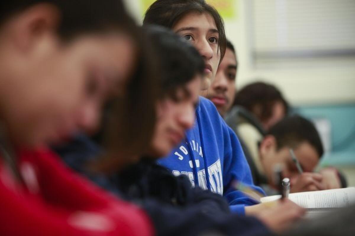 Test scores at Jordan High School, which posted the largest gains among L.A. Unified's traditional high schools last year, fell across the board this year. Officials there attributed the setback to the midyear departure of the principal, two major outside reviews, a campus reconstruction project and other challenges.