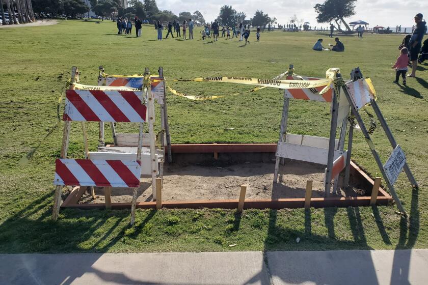 One of the two 'expressive activity' areas that are being constructed in Scripps Park.