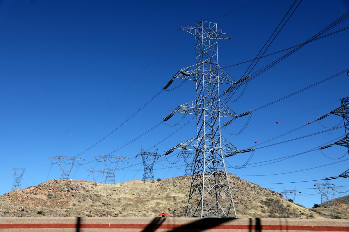 Electric transmission lines and towers.