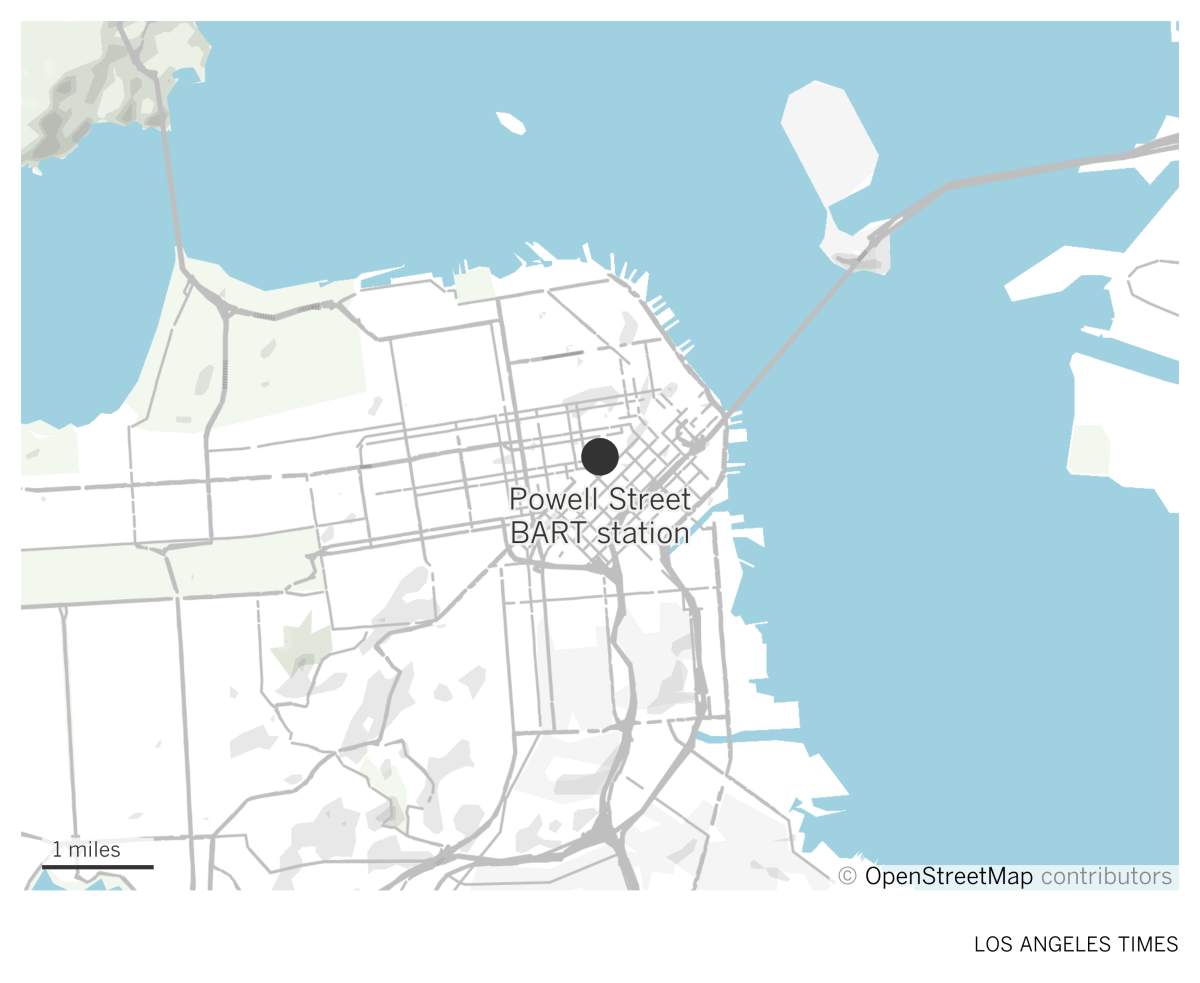 Map showing location of Powell Street BART station in San Francisco. 