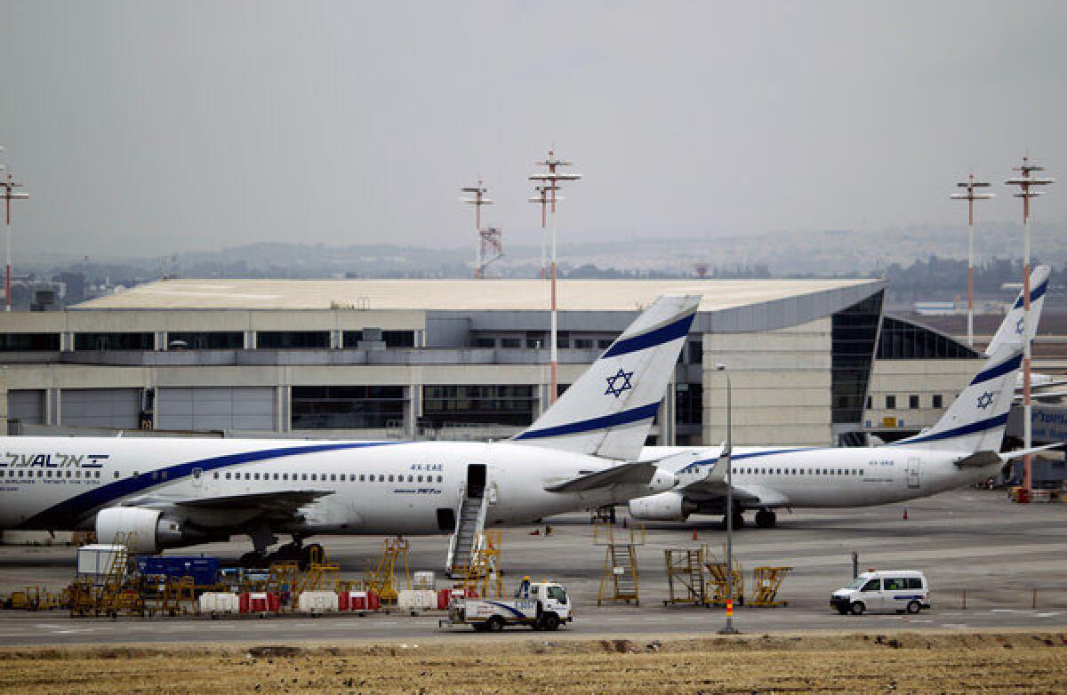 El Al planes parked at Ben Gurion airport near Tel Aviv, Israel, on Sunday.