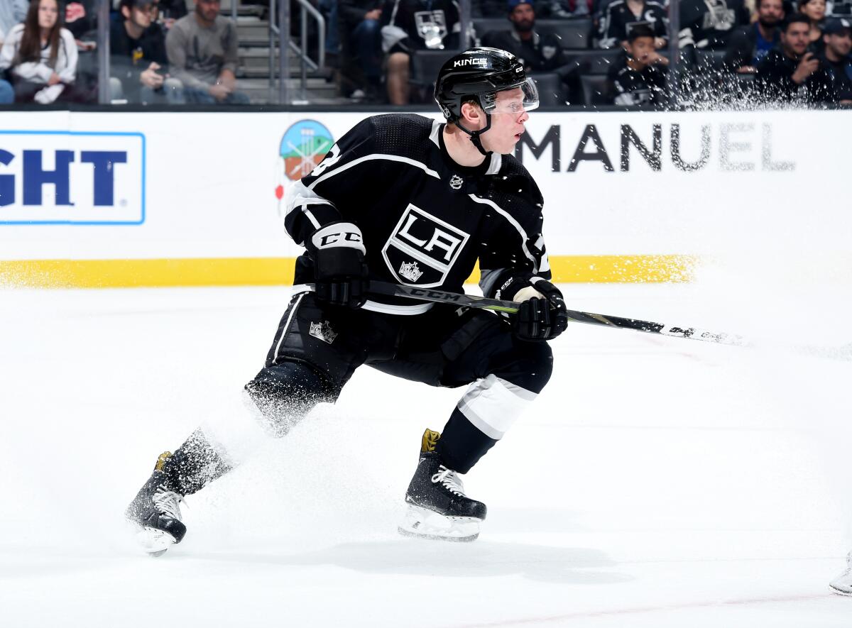 Kings center Jaret Anderson-Dolan plays against the Detroit Red Wings on Oct. 7, 2018.