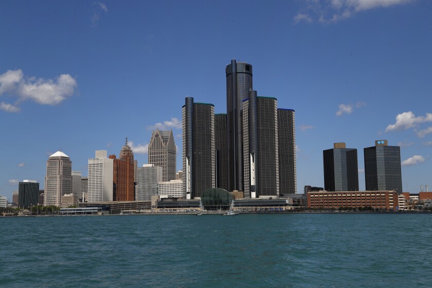 FILE - The Detroit skyline is shown from the Detroit River on May 12, 2020. Detroit's mayor believes tens of thousands of residents in the majority-Black city were missed in the 2020 census. (AP Photo/Paul Sancya, File)