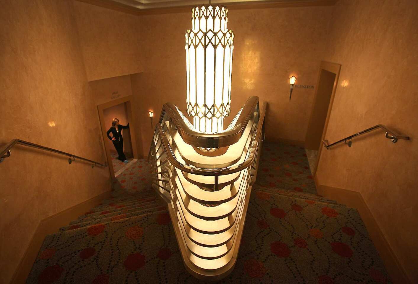 A stairwell at Reynolds Hall boasts Art Deco/Art Moderne details inspired by the Hoover Dam.